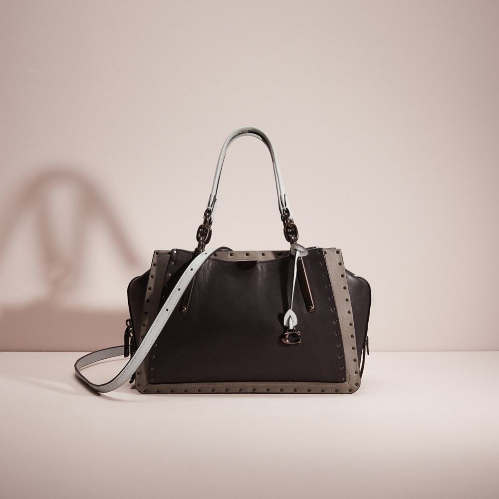COACH®,RESTORED DREAMER WITH RIVETS,Smooth Leather,Small,Pewter/Black,Front View