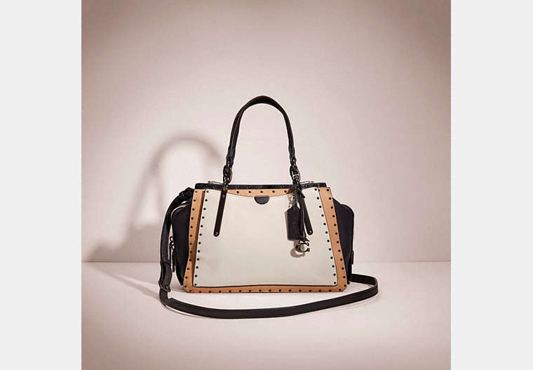 COACH®,RESTORED DREAMER WITH RIVETS,Smooth Leather,Small,Pewter/Chalk,Front View