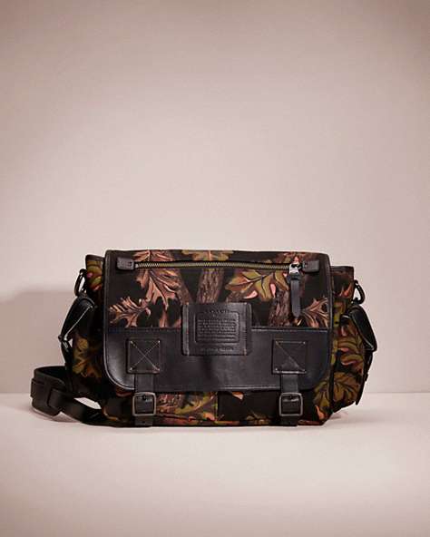 COACH®,RESTORED SCOUT MESSENGER WITH OAK LEAF PRINT,Smooth Leather,Black Copper/Black,Front View