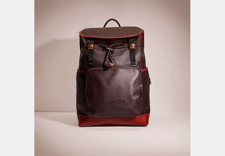 COACH®,RESTORED LEAGUE FLAP BACKPACK IN COLORBLOCK,Smooth Leather,Large,Black Copper/Oxblood,Front View