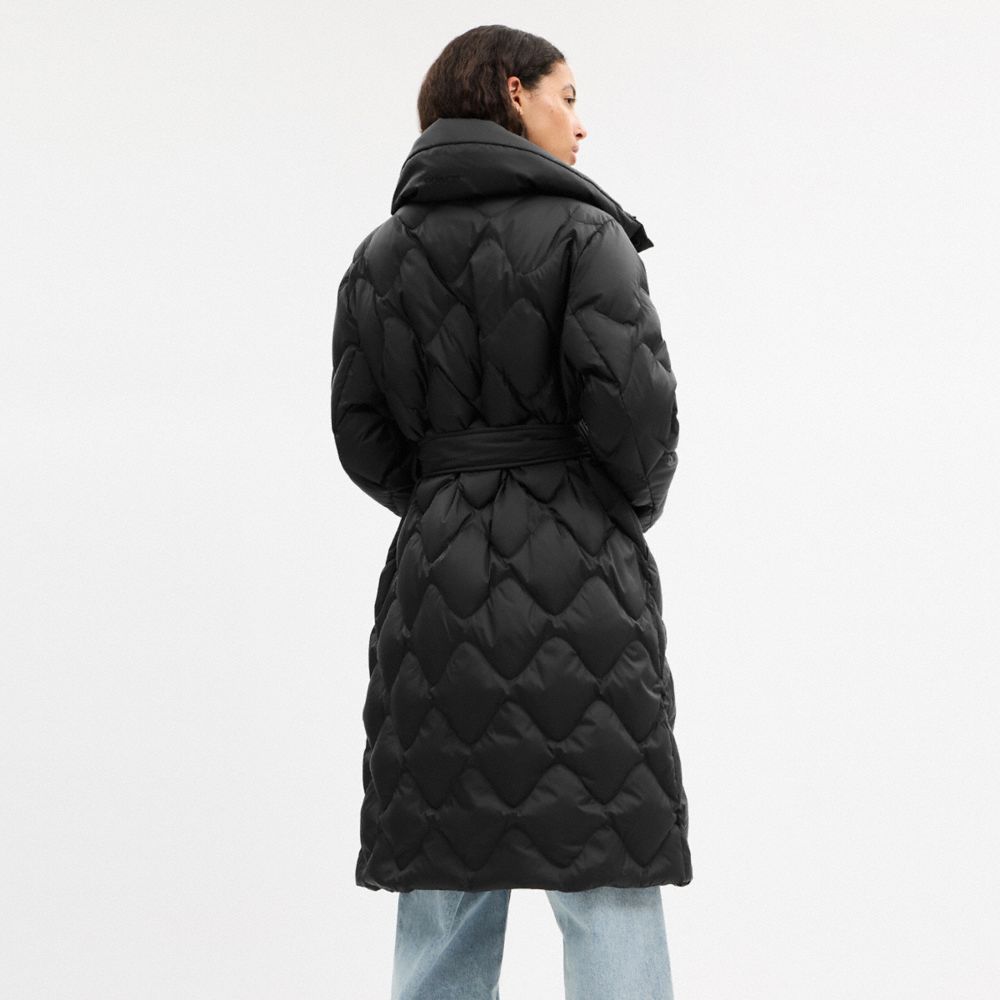 COACH®,キルテッド ロング パッファー コート,ジャケット&コート,ﾌﾞﾗｯｸ