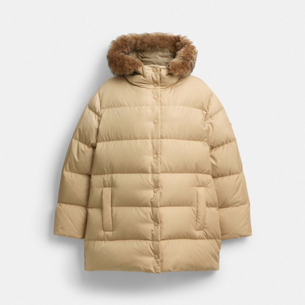 COACH®,ミッド パッファー コート・シアリング,ジャケット&コート,ﾍﾞｰｼﾞｭ