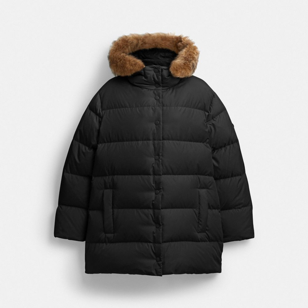 COACH®,ミッド パッファー コート・シアリング,ジャケット&コート,ﾌﾞﾗｯｸ