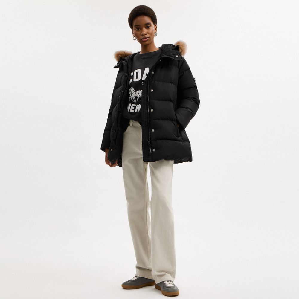 COACH®,ミッド パッファー コート・シアリング,ジャケット&コート,ﾌﾞﾗｯｸ