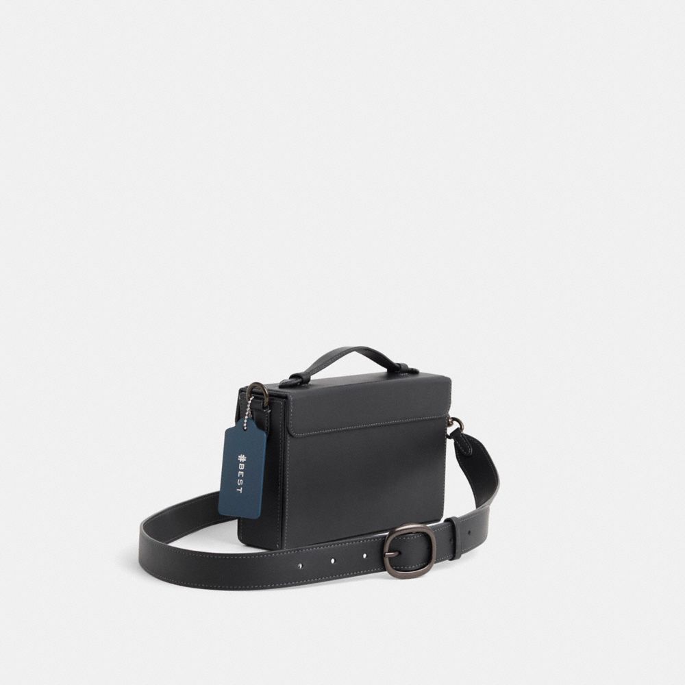 COACH®,Upcrafted Tabby Box Bag,Leather,Crossbody,Metal,Rhinestones,Studded,Logo,Expandable,Silver Metal,Casual,Black,Angle View