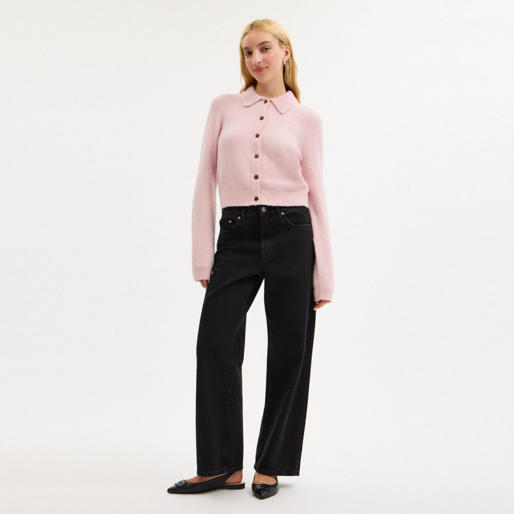 COACH®,コーチ エンブロイダード クロップド カーディガン,トップス&ワンピース,ﾗｲﾄ ﾋﾟﾝｸ