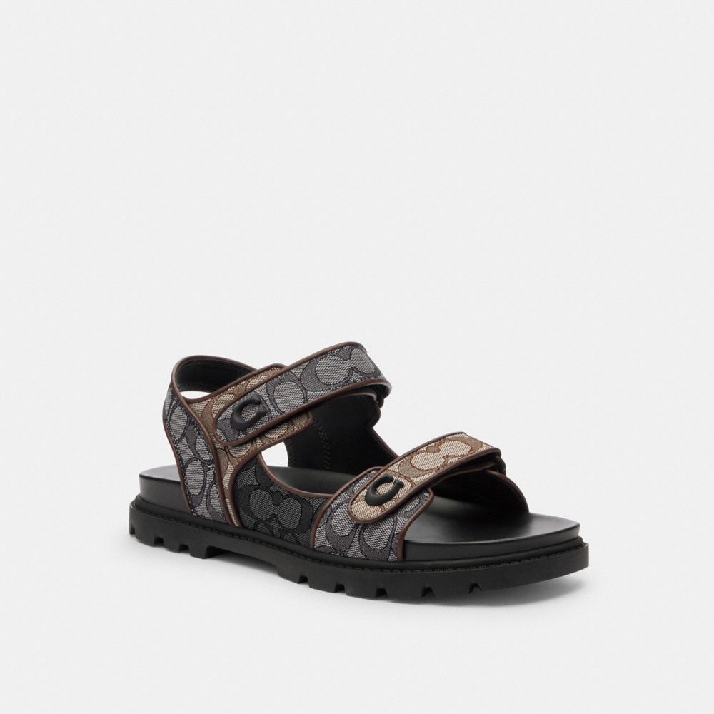 Coach Platform Sandal In Signature Jacquard In Black