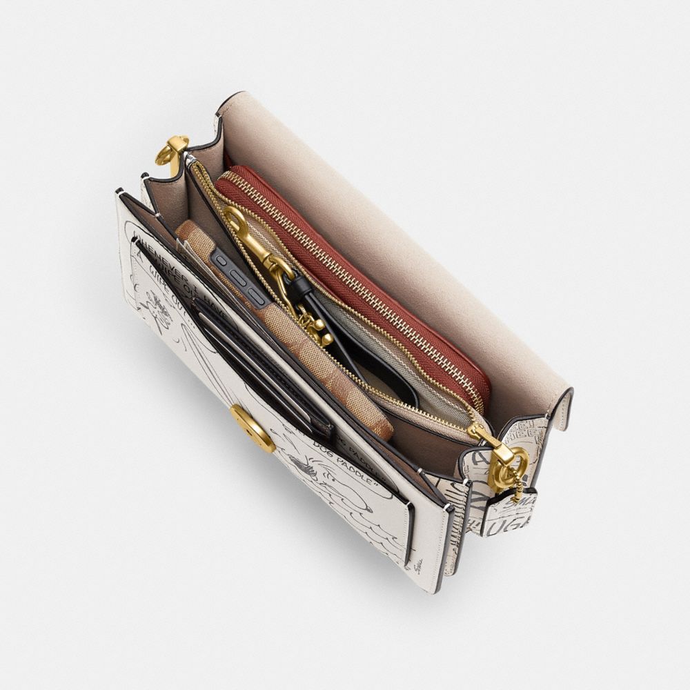 COACH®,Coach X Peanuts Tabby Shoulder Bag 26 With Newspaper Print,,Inside View,Top View