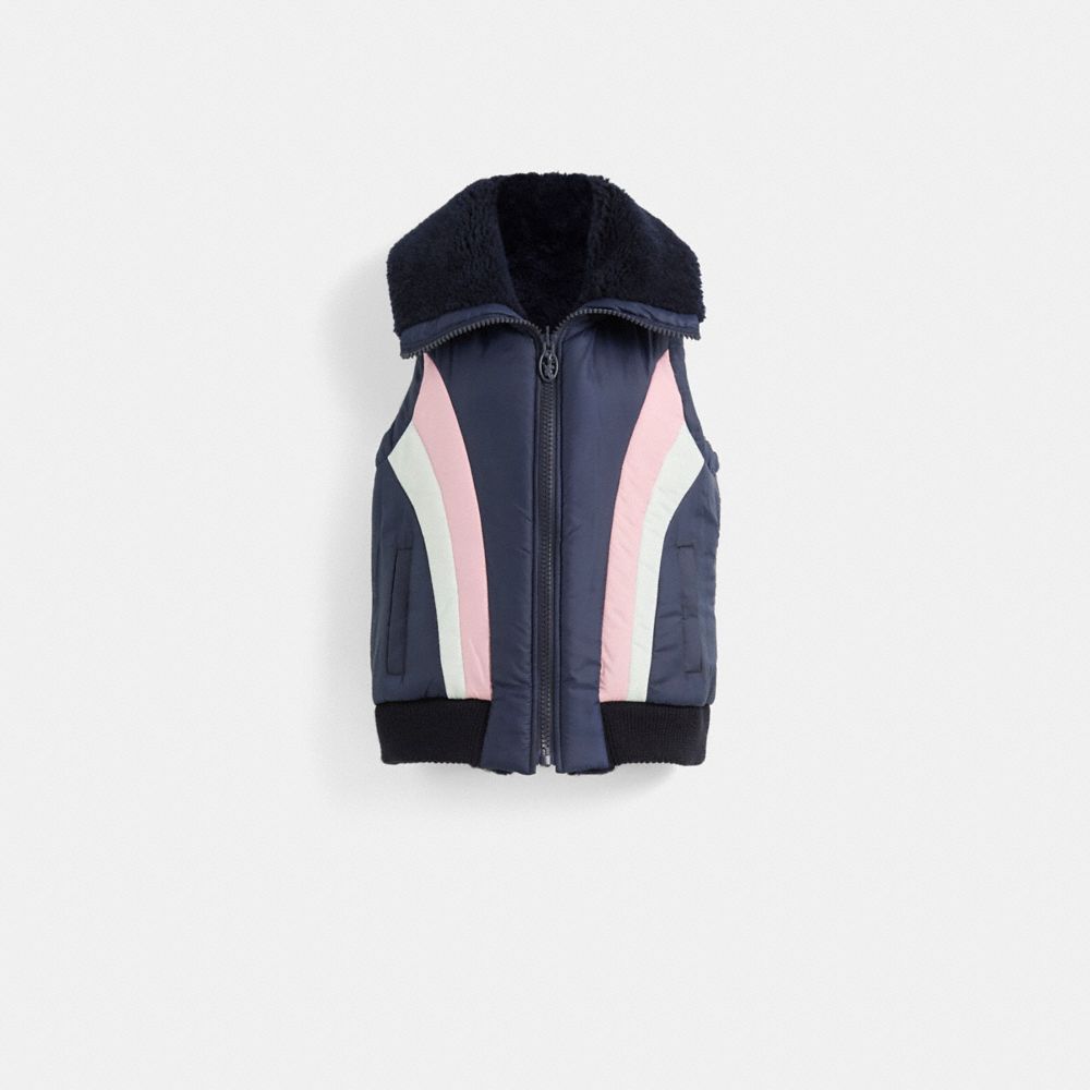 Shop Coach Restored Reversible Shearling Vest In Navy
