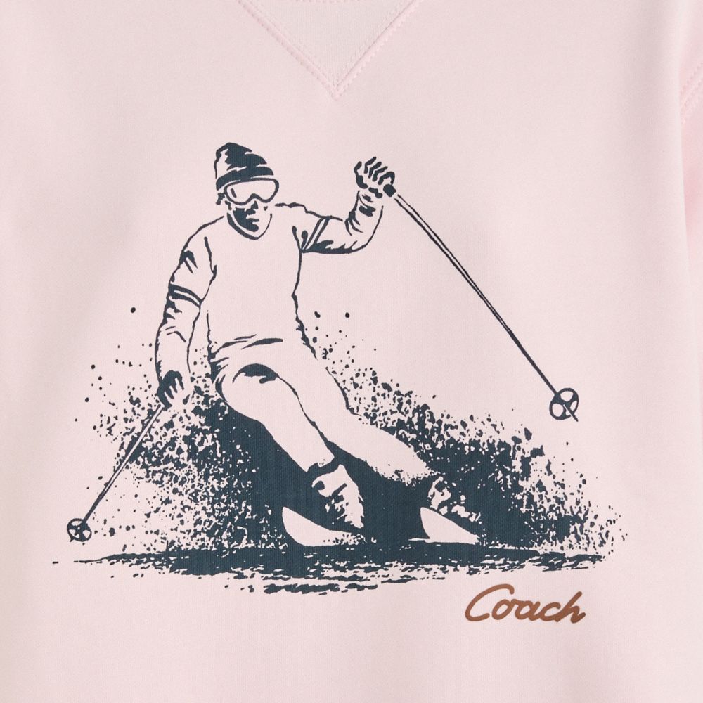 COACH®,Restored Ski Graphic Crewneck Sweatshirt,Cotton,Polyester,Sweatshirt,Sustainable,Casual,Pink,Scale View