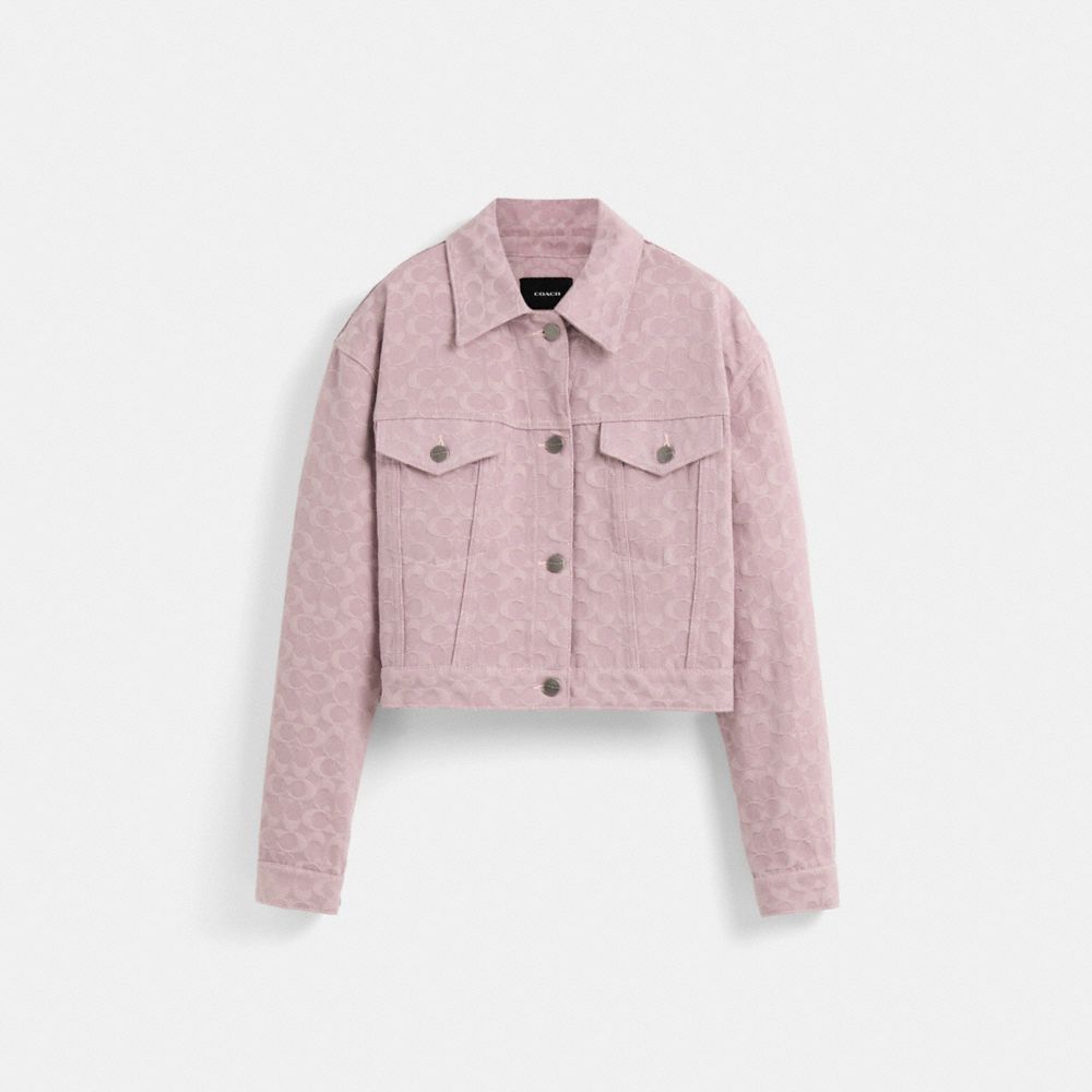 Coach Restored Cropped Signature Jacquard Denim Jacket In Purple Signature