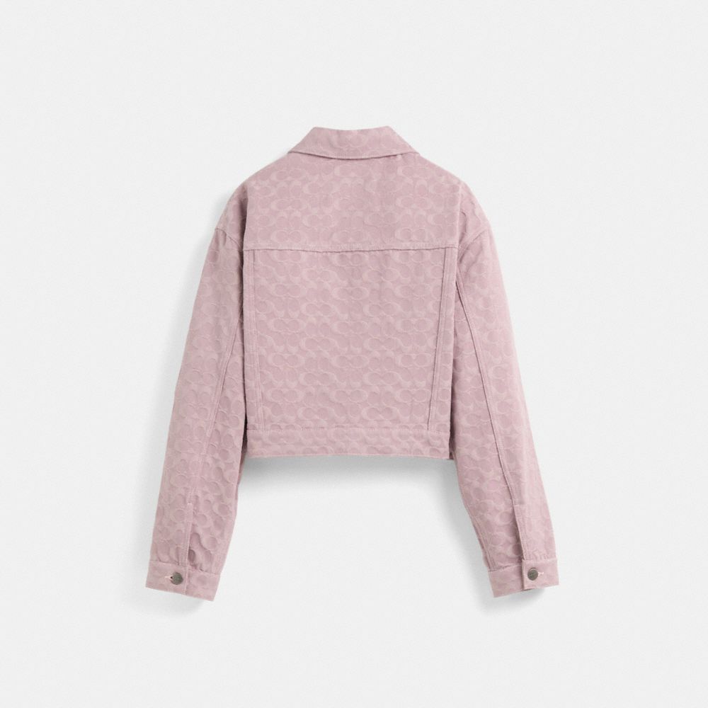 COACH®,Restored Cropped Signature Jacquard Denim Jacket,Cotton,Denim,Trucker,Casual,Blush,Back View