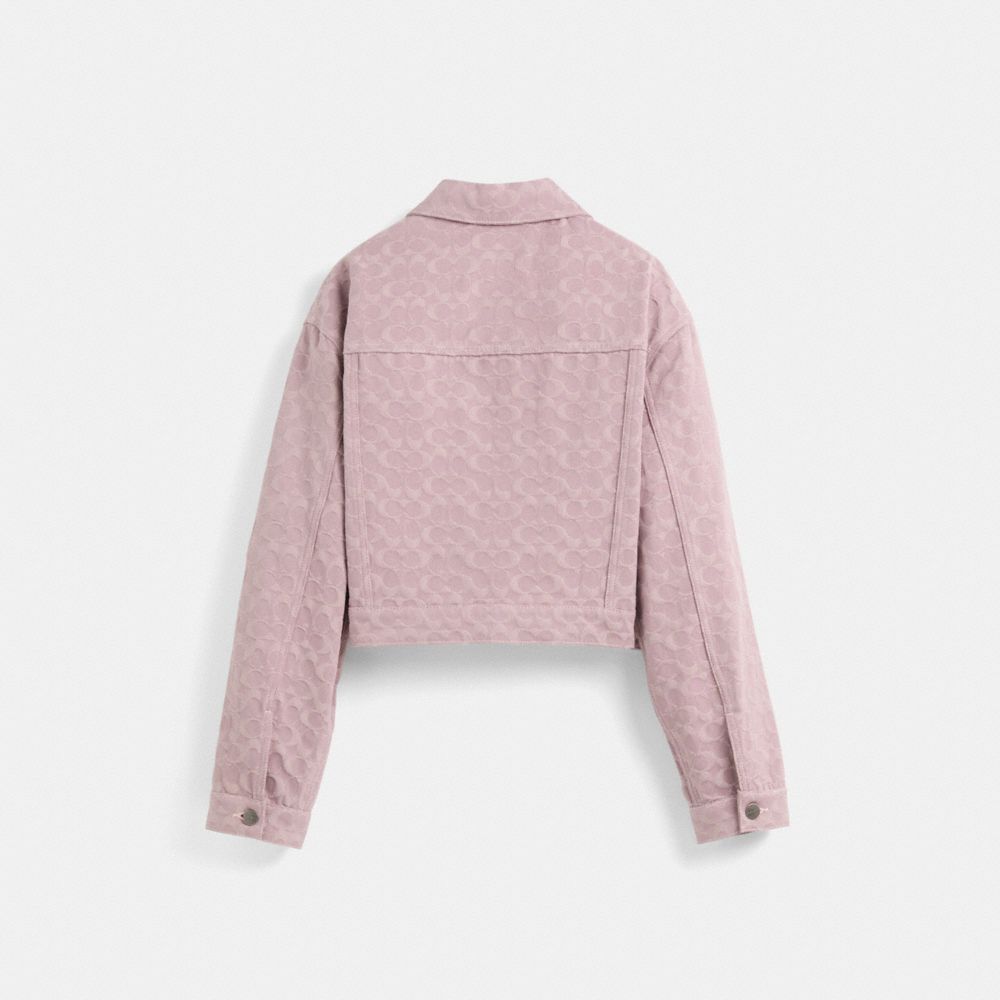 Coach Restored Cropped Signature Jacquard Denim Jacket In Purple Signature