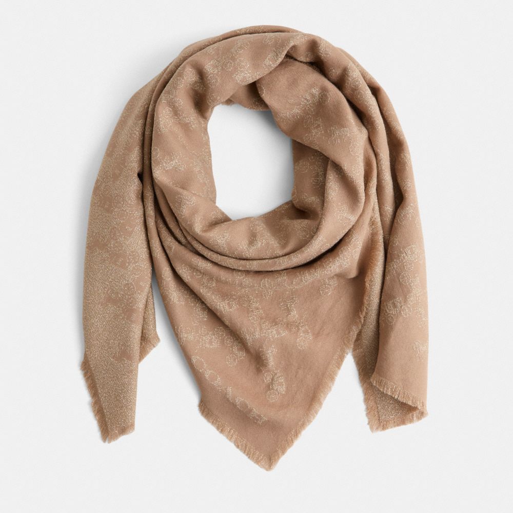 COACH®,Restored Horse And Carriage Print Shawl,Wool,Polyester,Viscose,Rectangle,Frayed,Casual,,Front View