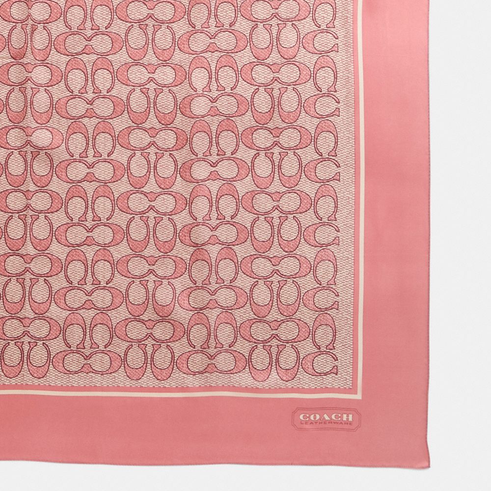 COACH®,Restored Textured Signature Print Silk Square Scarf,Silk,Square,Piping,Casual,Pink,Closer View