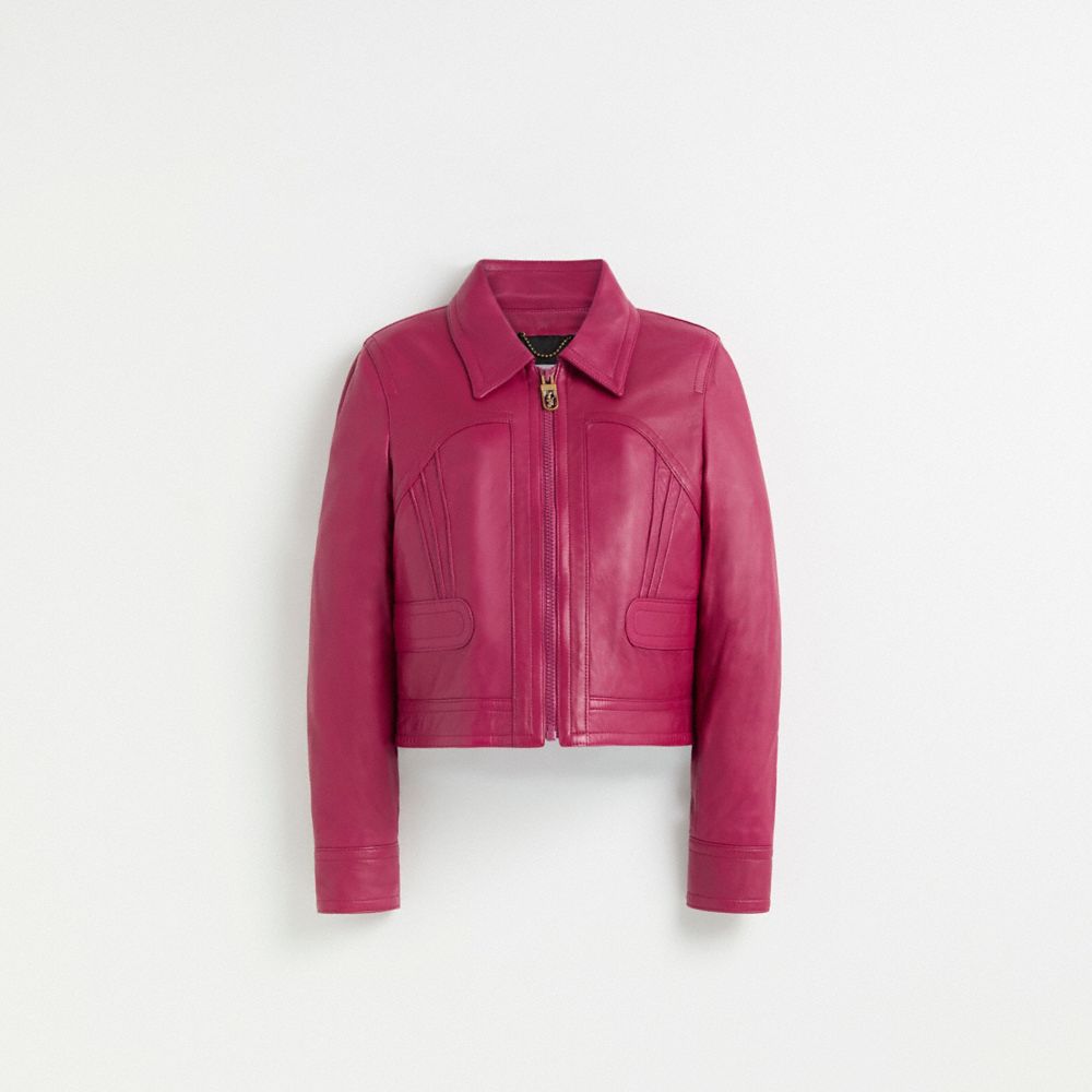 Coach Restored Cropped Leather Blouson In Tweed Berry