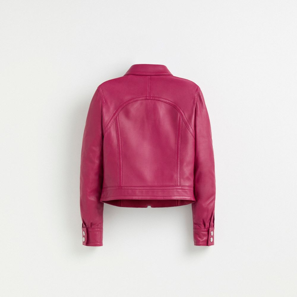 Coach Restored Cropped Leather Blouson In Tweed Berry