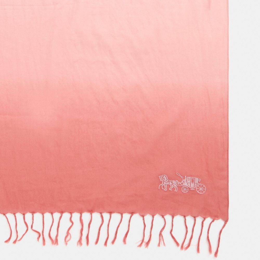 COACH®,Restored Dip Dye Linen Oblong Scarf,Cotton,Linen,Rectangle,Embroidered,Fringe,Logo,Casual,Pink,Closer View