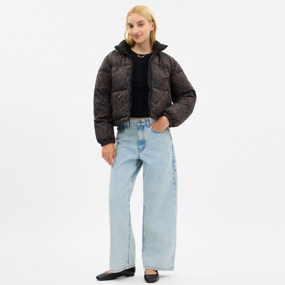 Coach Leopard Print Reversible Puffer Jacket In Recycled Polyamide In Brown