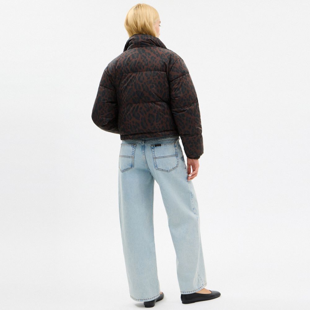Coach Leopard Print Reversible Puffer Jacket In Recycled Polyamide In Brown