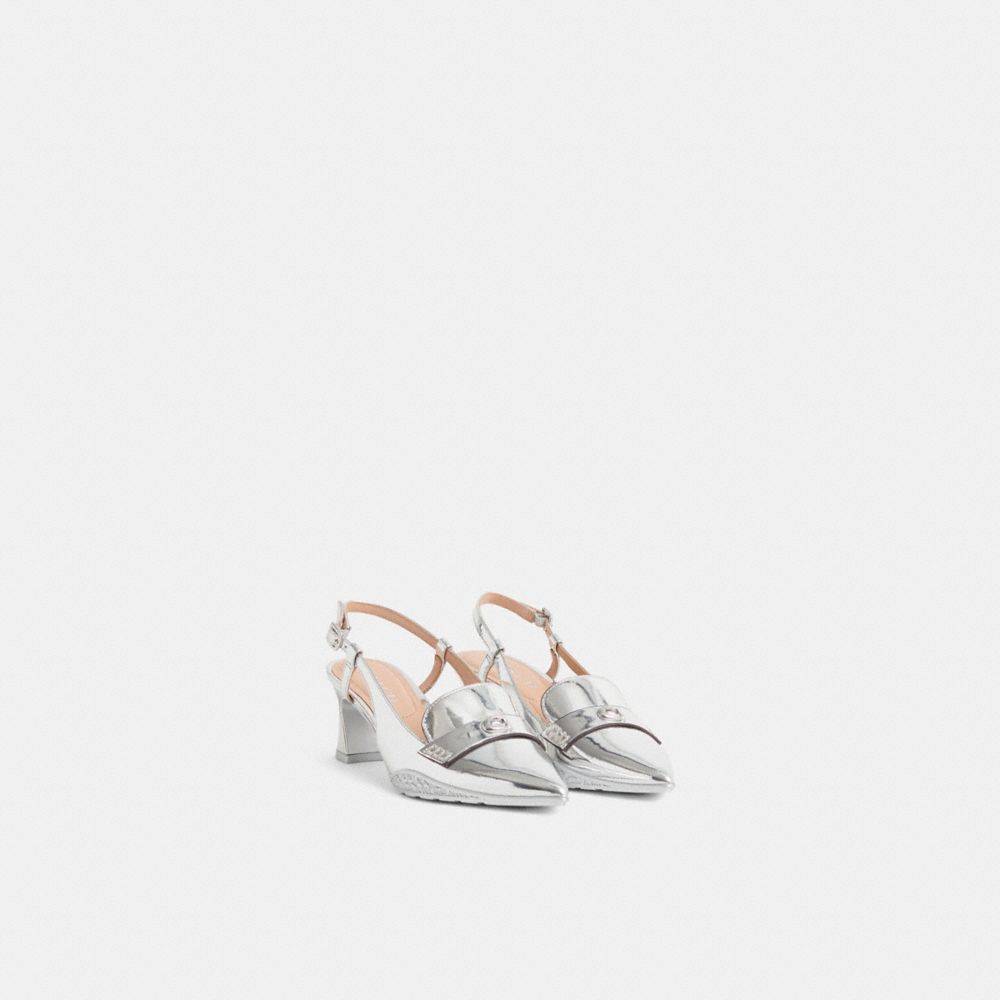 COACH®,Restored Nikola Hybrid Slingback In Silver Metallic,White,Angle View