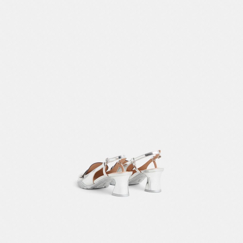 COACH®,Restored Nikola Hybrid Slingback In Silver Metallic,White,Back View