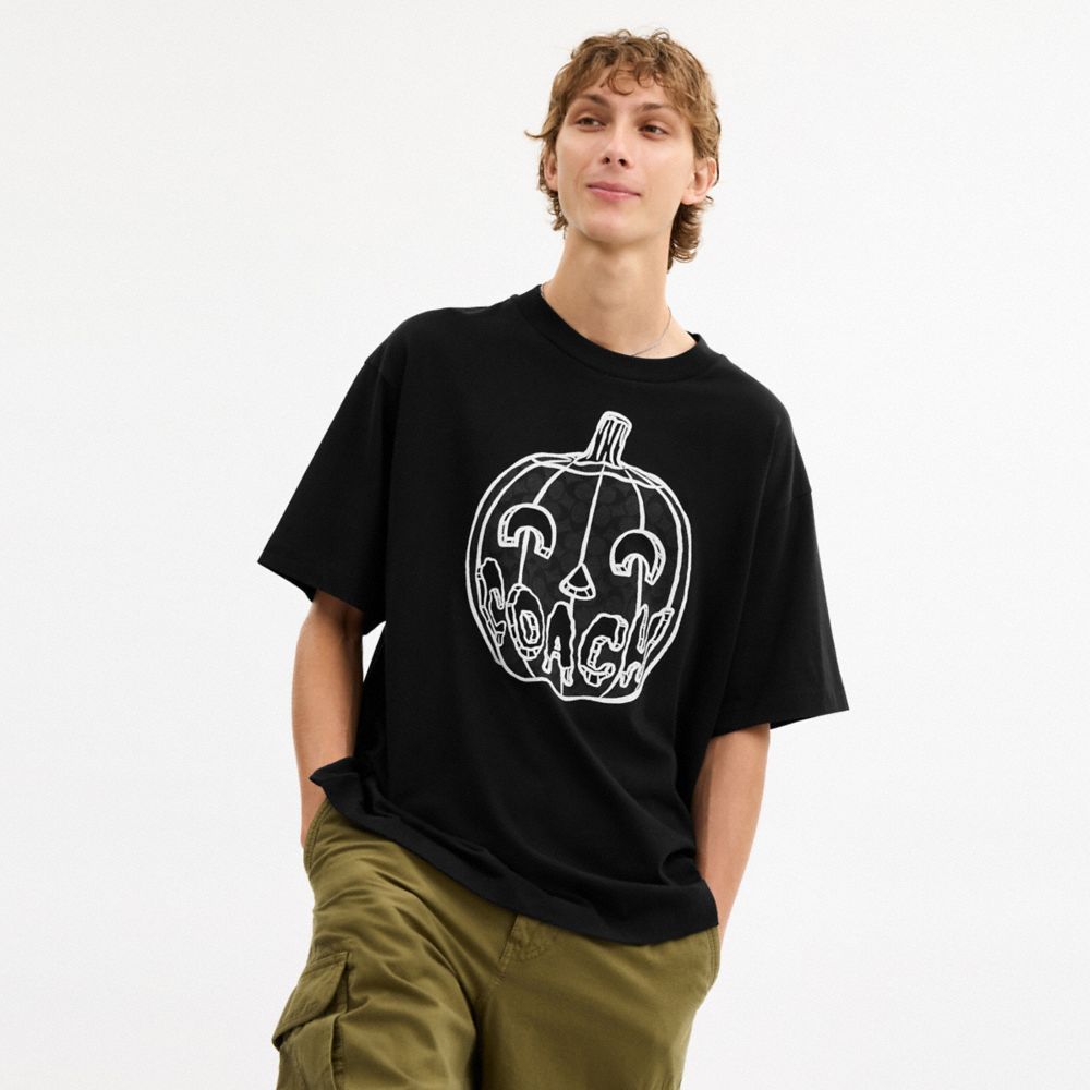 COACH®,Pumpkin Relaxed T Shirt In Organic Cotton,Black,Scale View