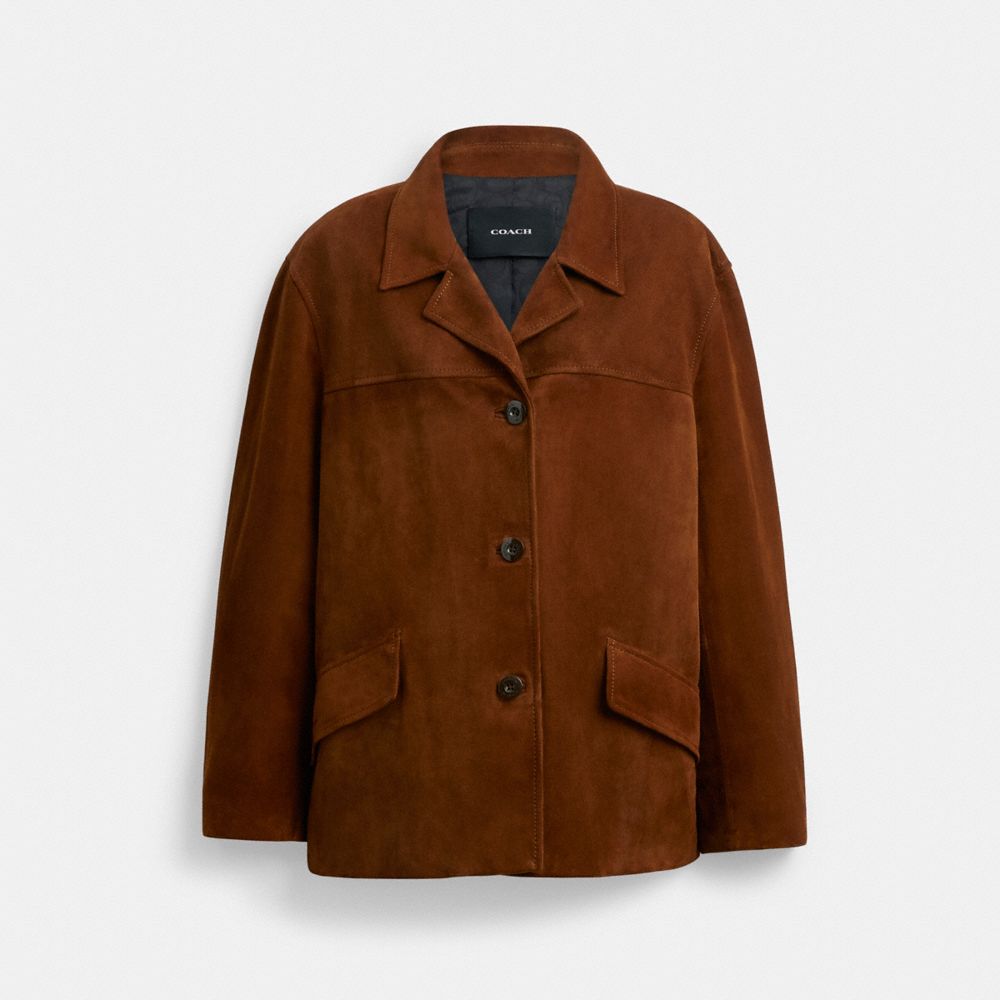 Coach Sculpted C Suede Jacket In Brown