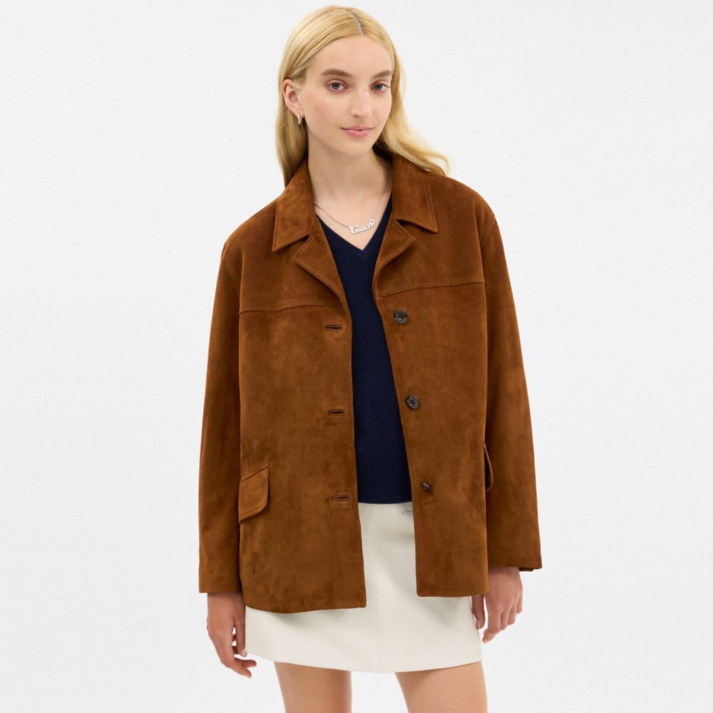 Coach Sculpted C Suede Jacket In Brown