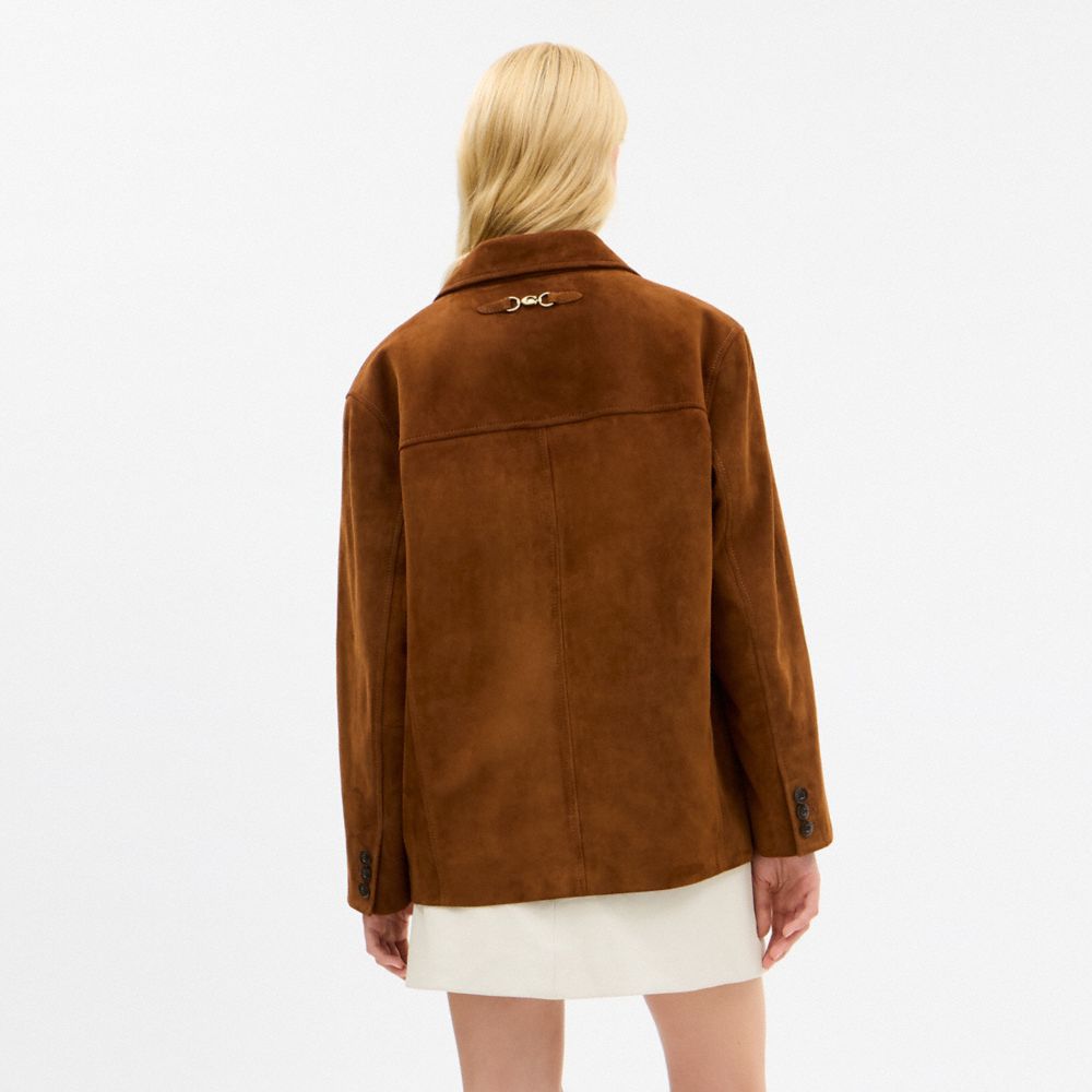 Coach Sculpted C Suede Jacket In Brown