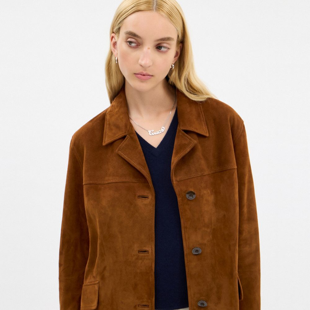 Coach Sculpted C Suede Jacket In Brown