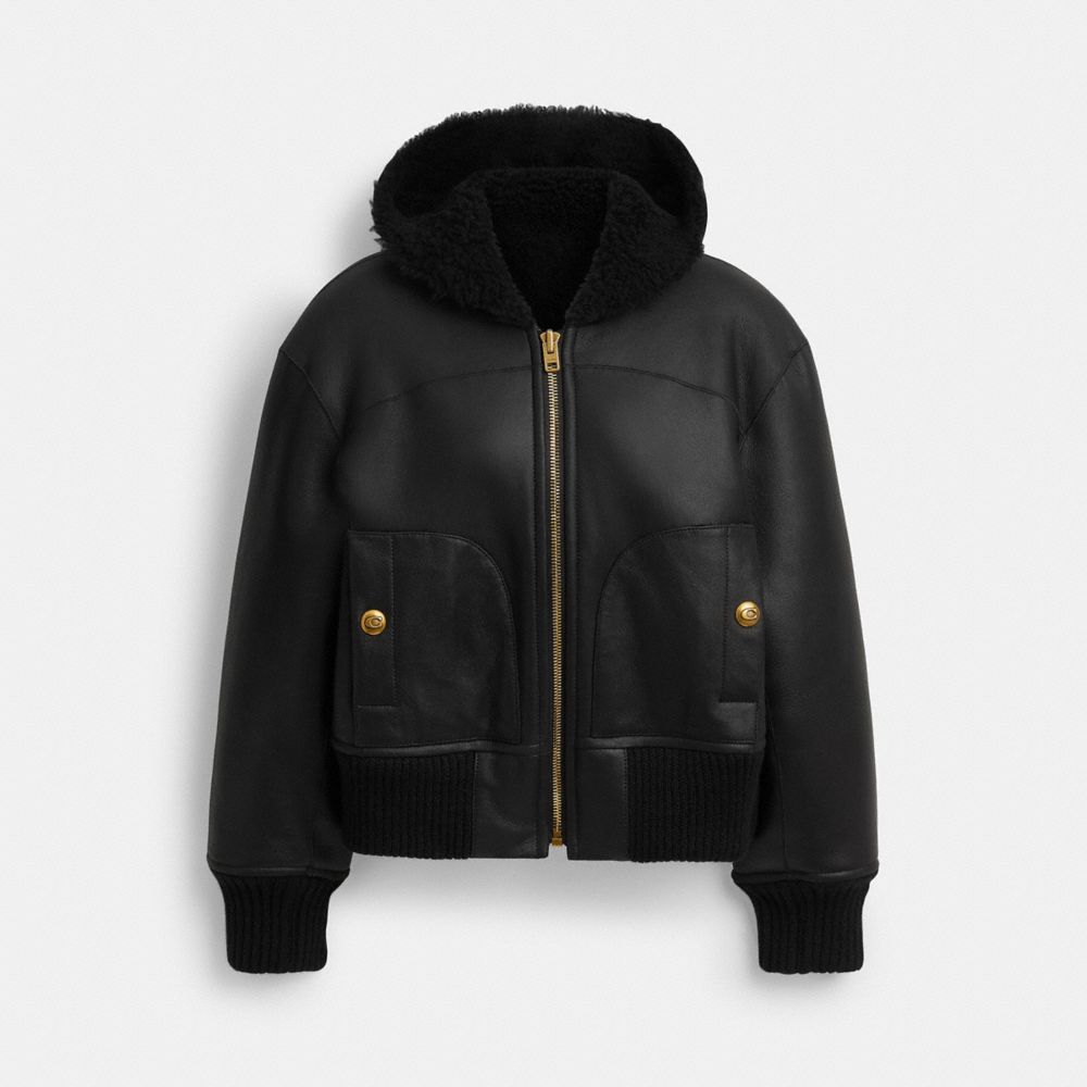 Coach Reversible Shearling Hoodie In Black