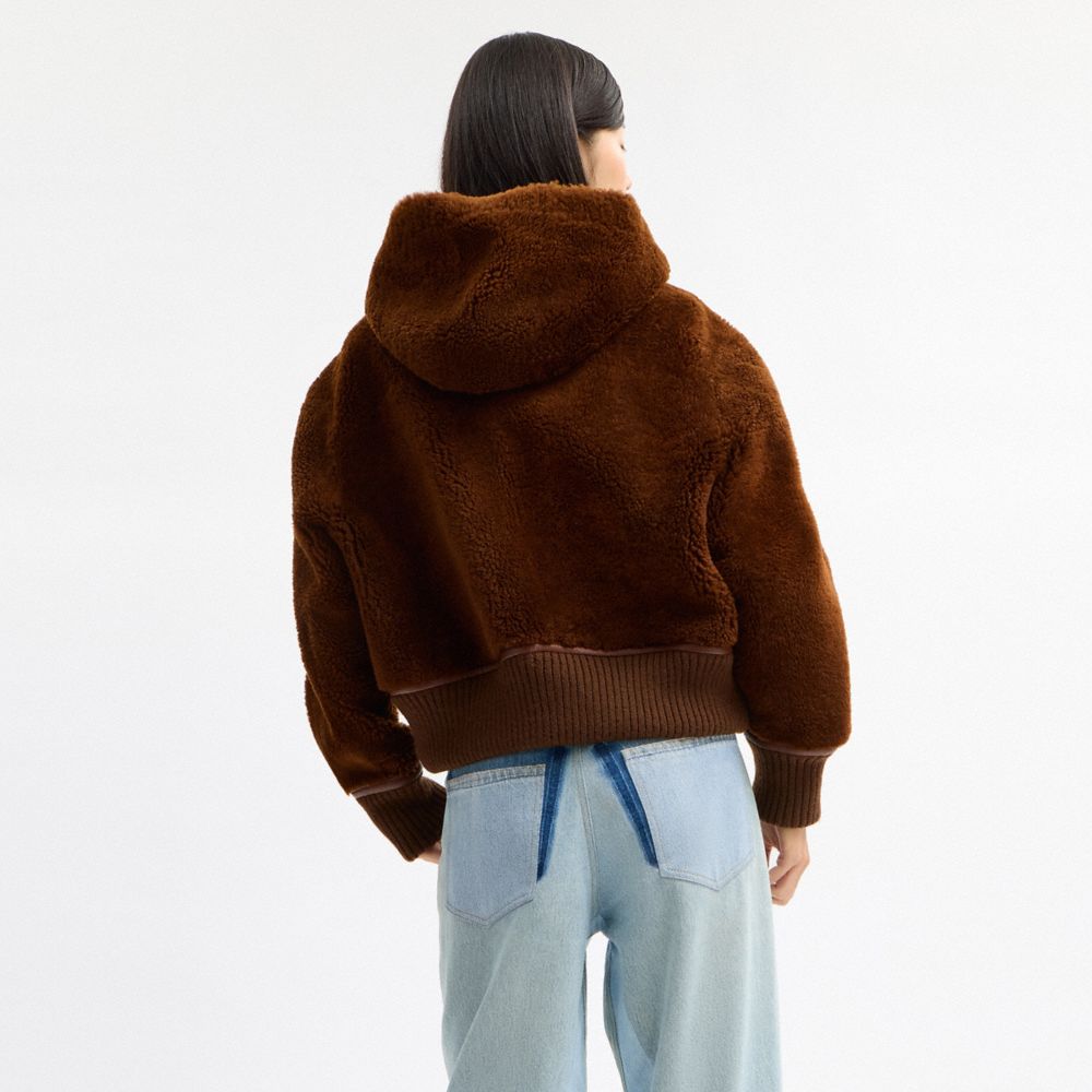 COACH®,REVERSIBLE SHEARLING HOODIE,Peau de mouton,Marron,Scale View