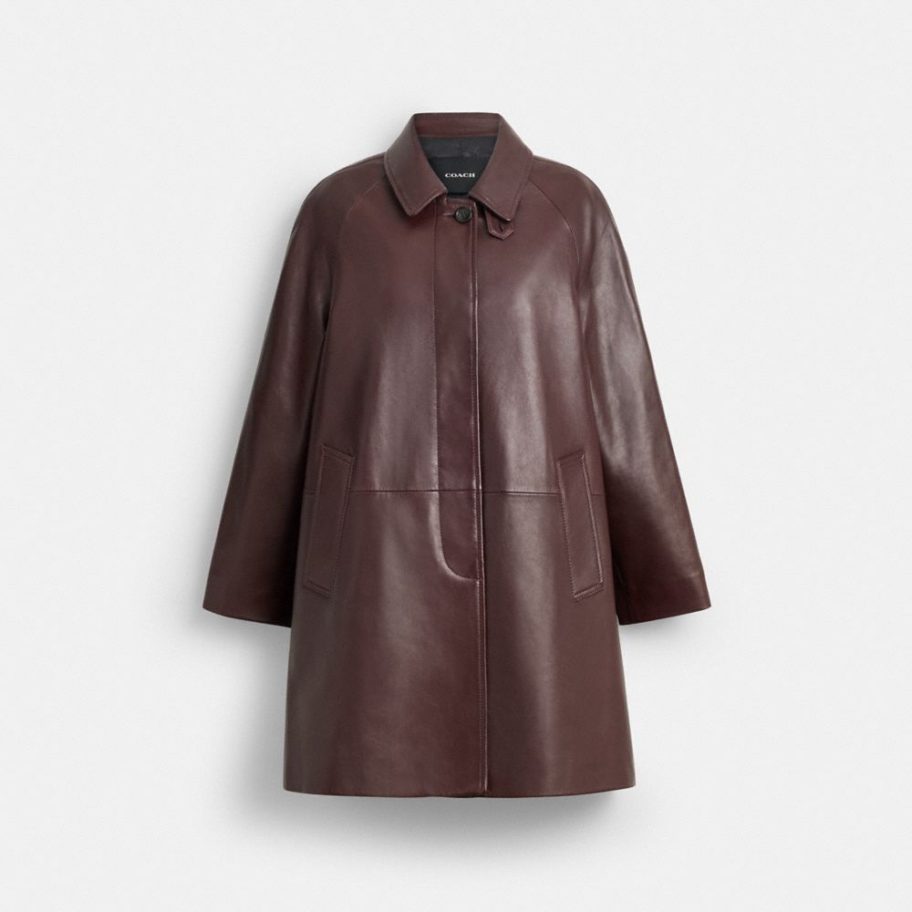 Coach Leather Balmacaan In Burgundy