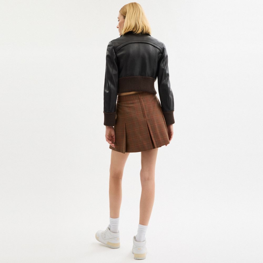 Coach Sculpted C Plaid Pleated Skirt In Brown