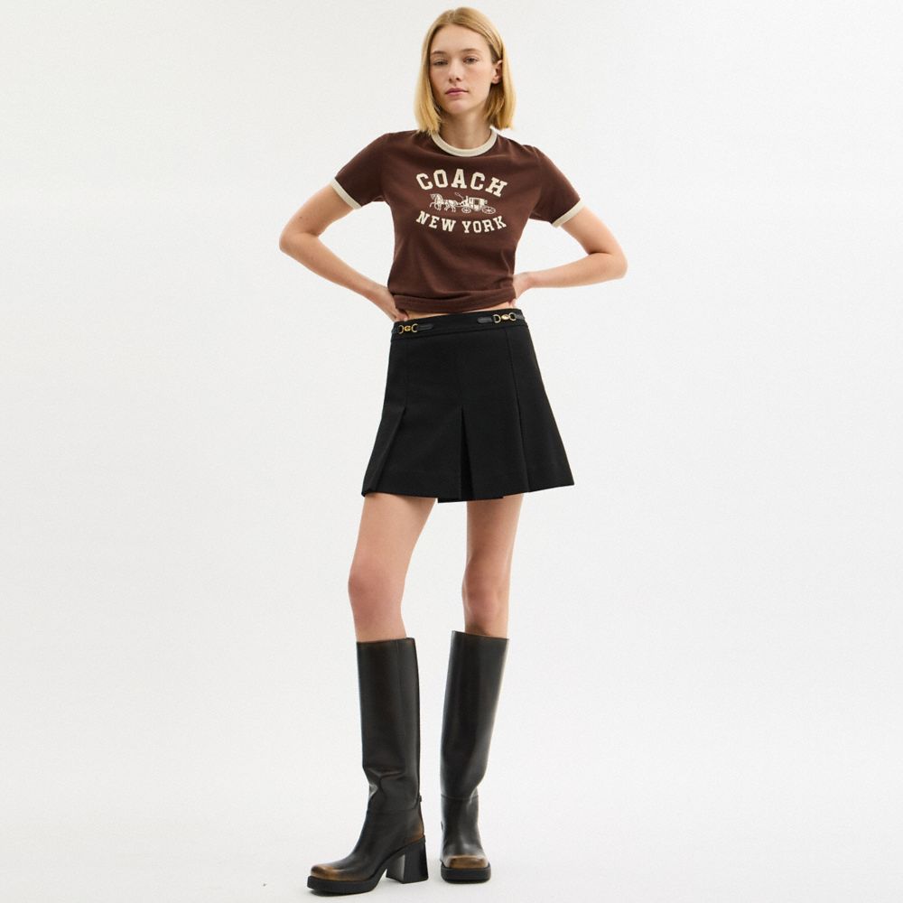 Coach Sculpted C Pleated Skirt In Recycled Polyester In Black