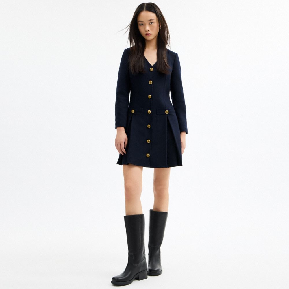 COACH®,Long Sleeve Wool Dress,,Scale View