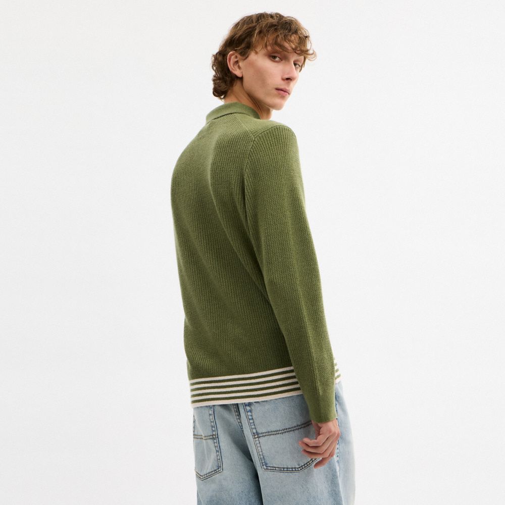 COACH®,Knit Long Sleeve Pocket Polo,,Scale View