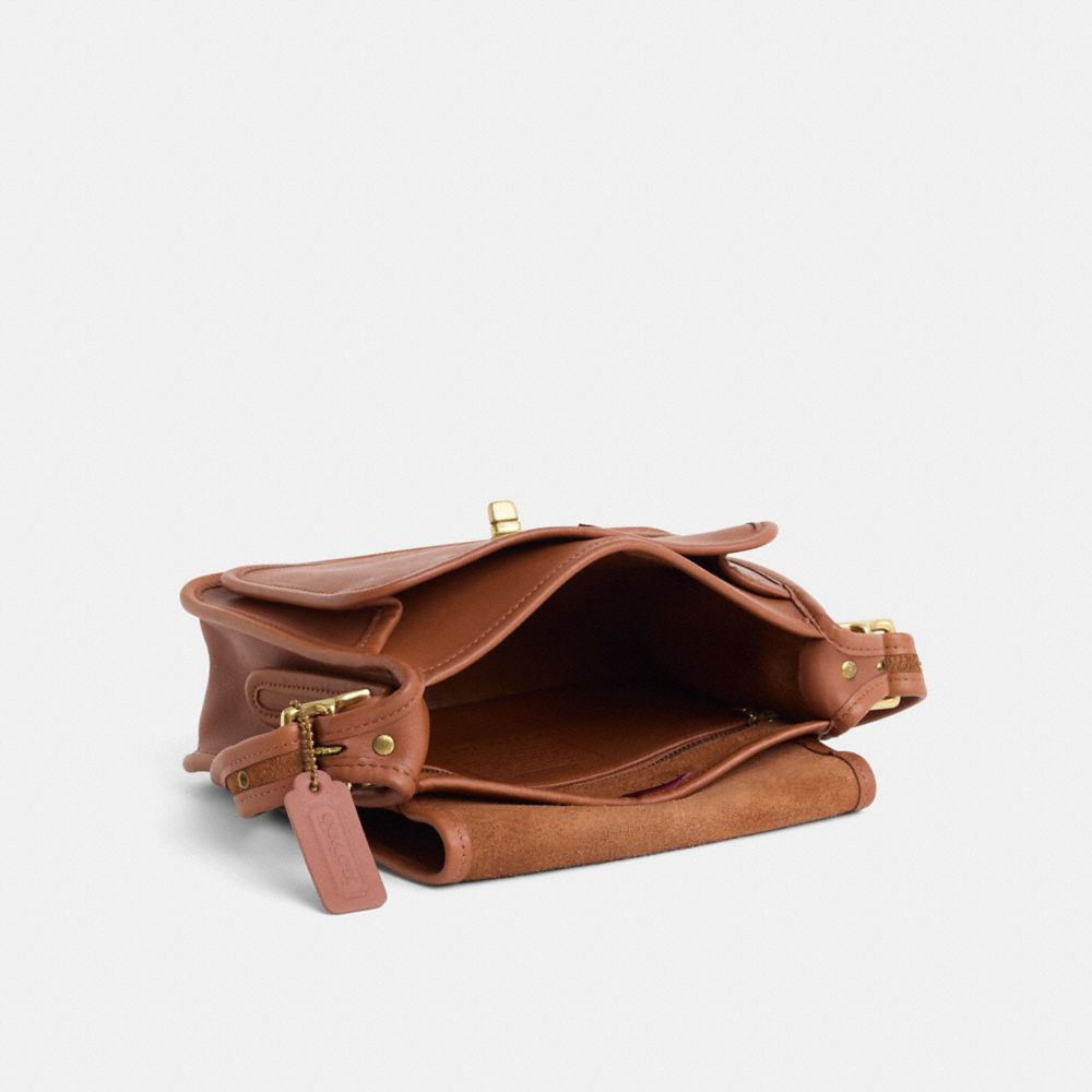 COACH®,Vintage Rambler's Legacy Bag,Calfskin Leather,Crossbody,Embossed,Logo,Sustainable,Casual,Brown,Inside View,Top View