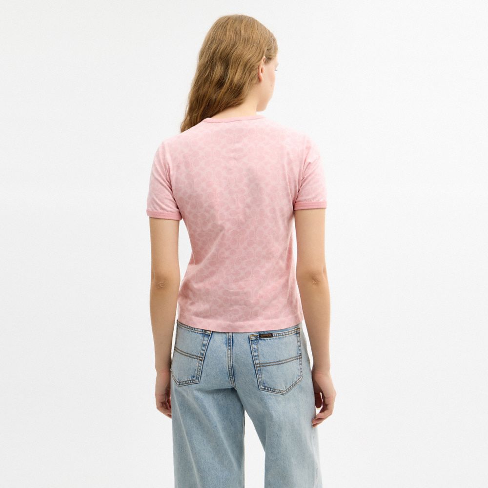COACH®,Signature Ringer T-Shirt,Cotton Knit,Knit,Cotton,T Shirt,Pattern,Logo,Embellished,Casual,,Scale View