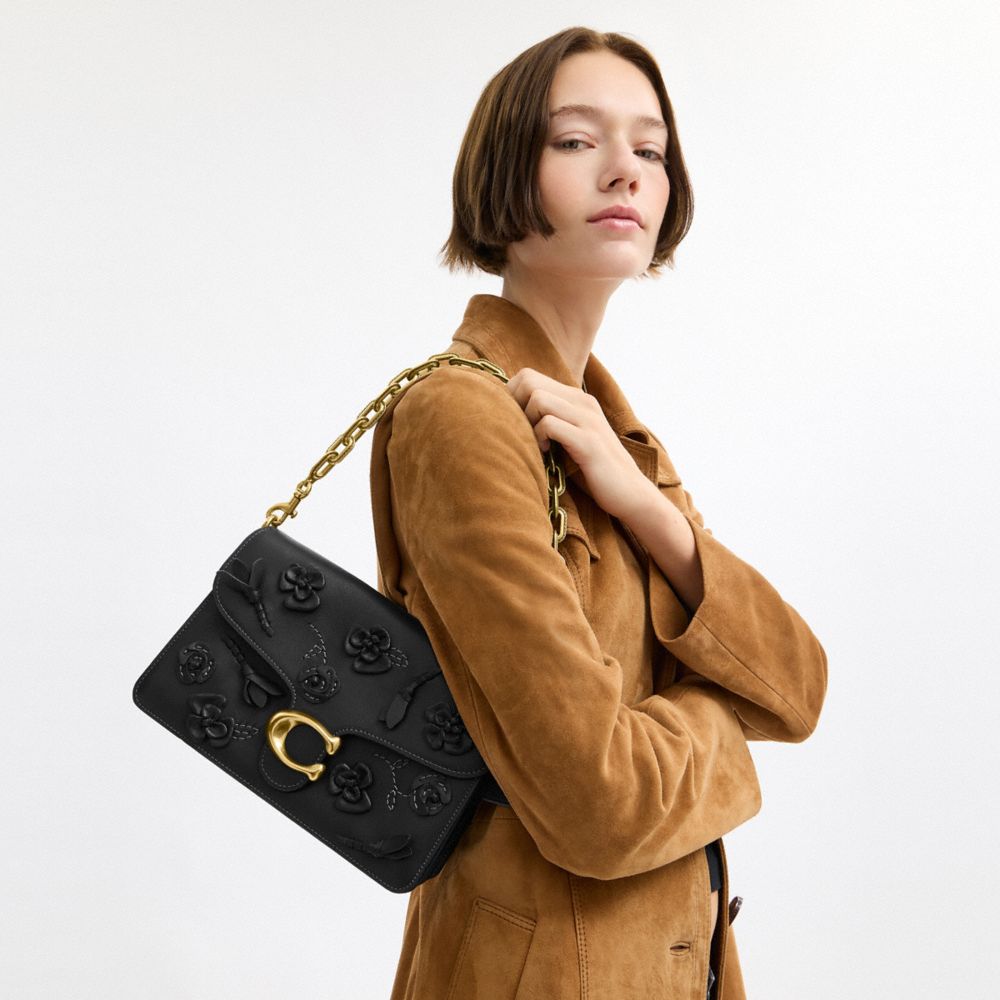 Chain Tabby Shoulder Bag With Floral Embellishment