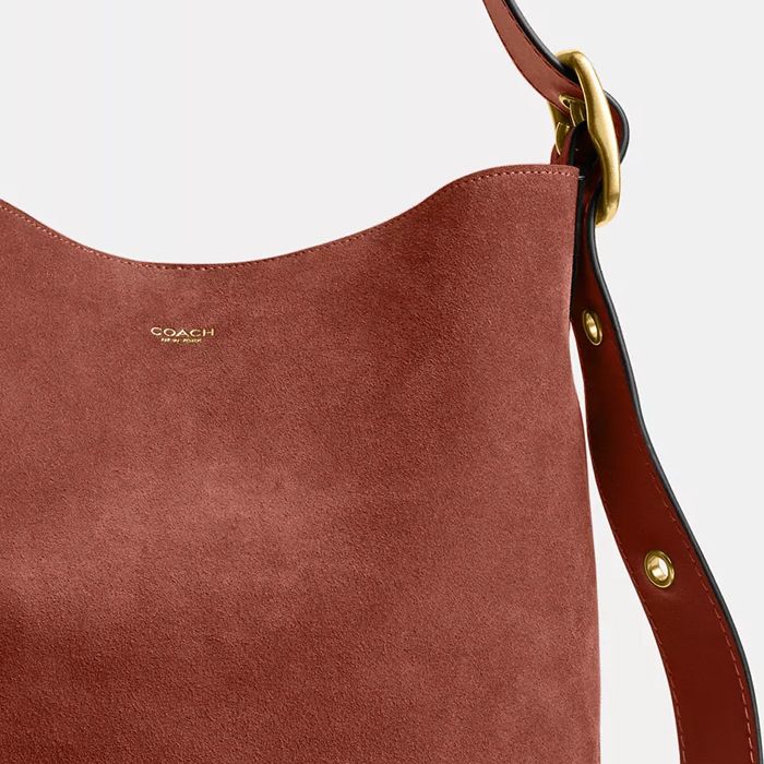 COACH®,Bleecker Bucket Bag,Suede,Lining Leather,Leather,Mixed Media,Bucket,Hobo,Embellished,Adjustable,Lined,Removable Pou...,Brown