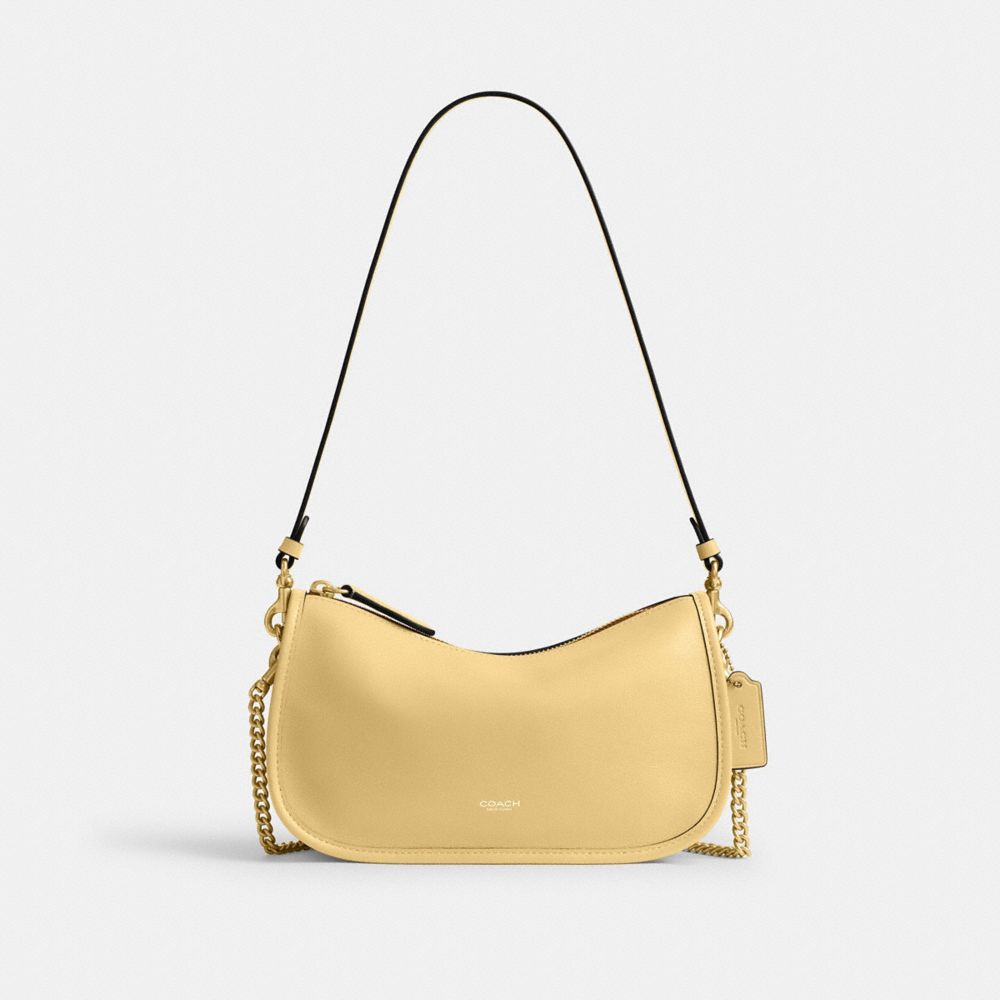 COACH®,Waverly Bag,Leather,Shoulder Bag,Chain Detail,Adjustable,Lined,Compact,Gold Metal,Day Party,,Front View