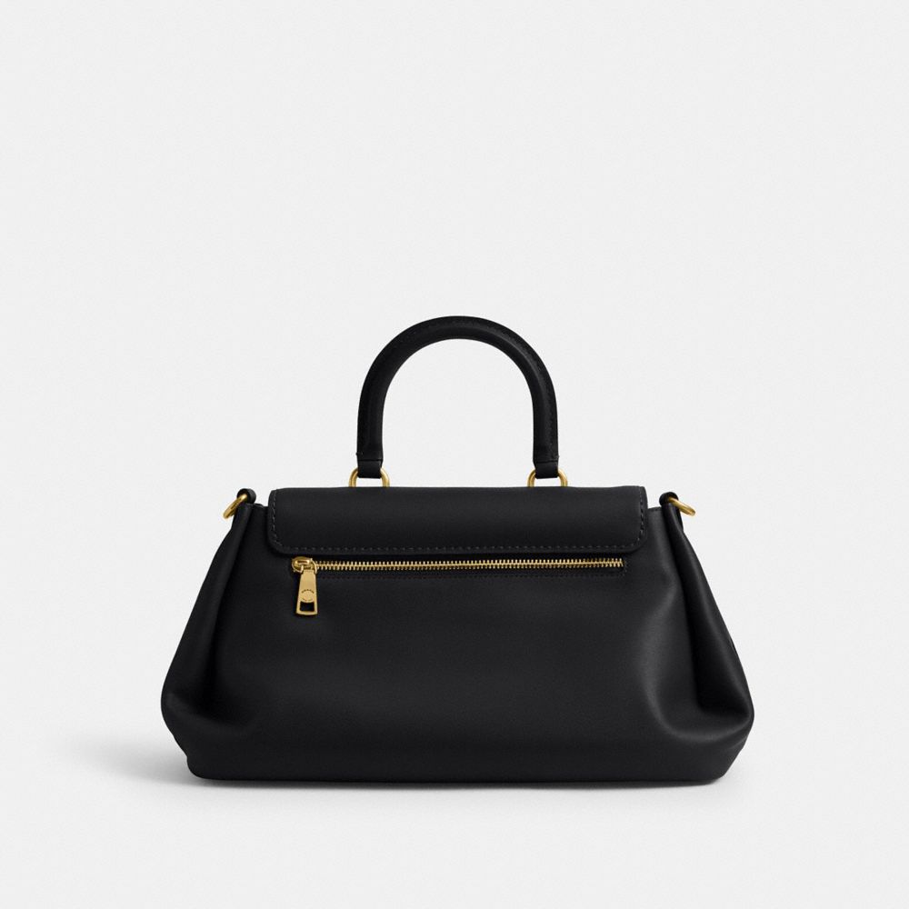 COACH®,Slouchy Rogue Top Handle Bag,Lining Leather,Leather,Satchel,Brass,Casual,Black,Back View