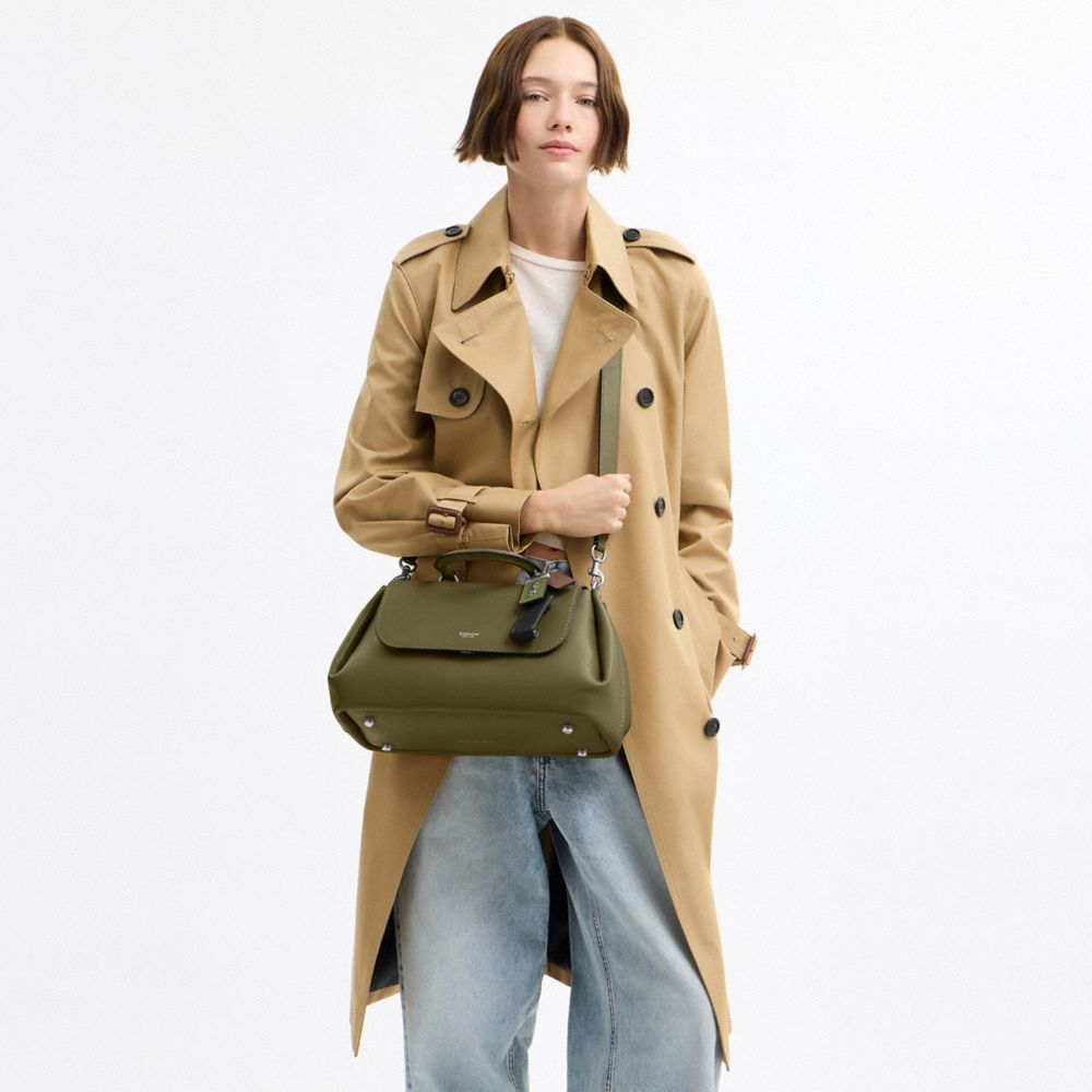 COACH®,Slouchy Rogue Top Handle Bag,Lining Leather,Leather,Satchel,Brass,Casual,Olive