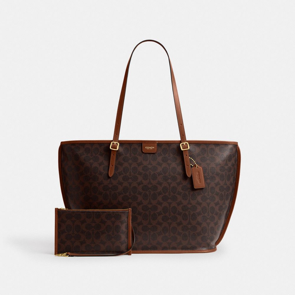 COACH®,タクシー トート バッグ・シグネチャー キャンバス,トートバッグ,ﾌﾞﾗｽ/ﾒｲﾌﾟﾙ ｾｰﾌﾞﾙ