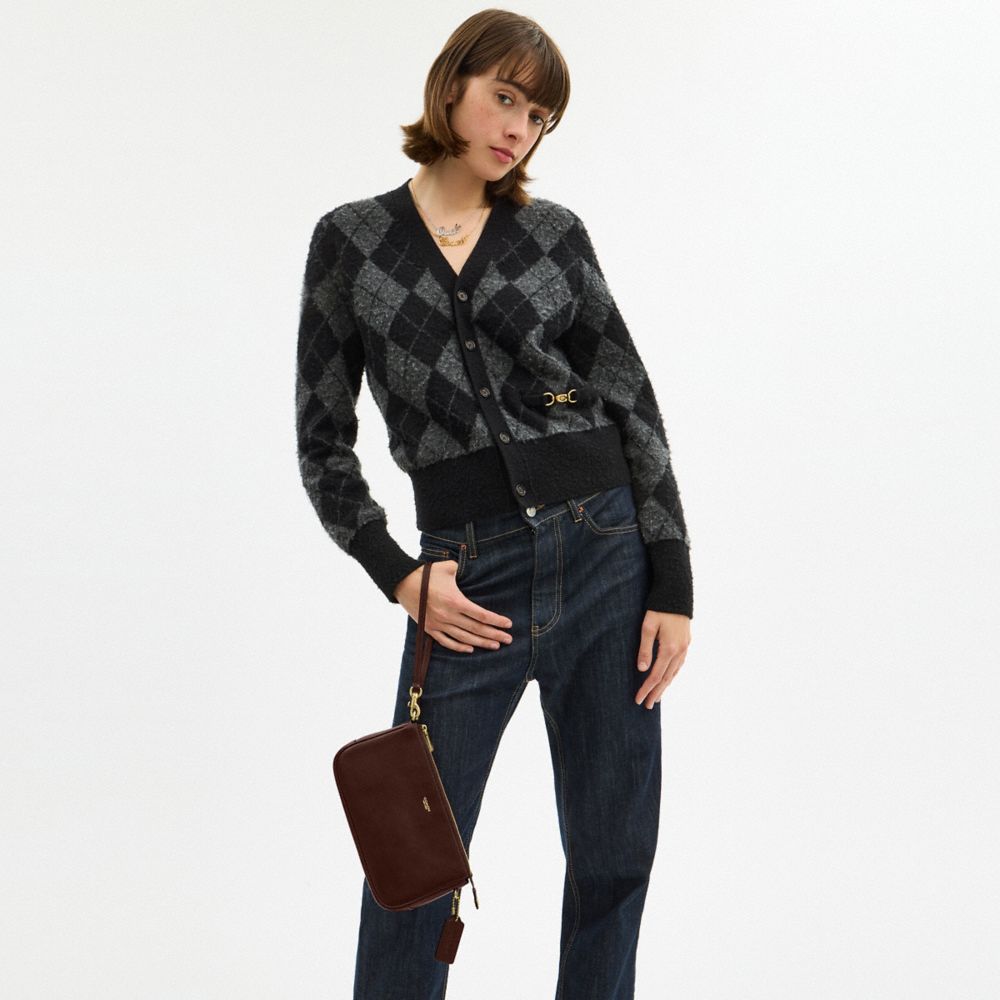 COACH®,Plaza Bag,Leather,Shoulder Bag,Logo,Lined,Compact,Brass,Day Party,Brown,Detail View