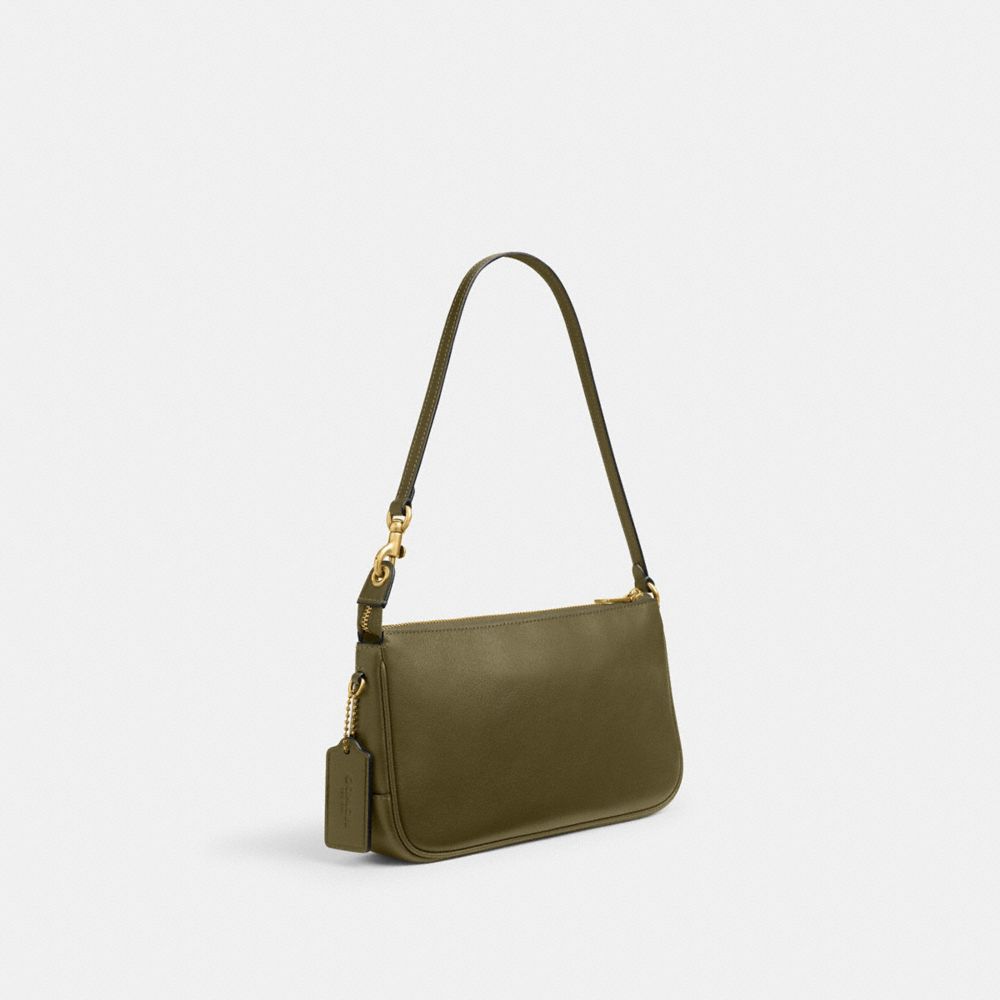 COACH®,Plaza Bag,Leather,Shoulder Bag,Logo,Lined,Compact,Brass,Day Party,Olive,Angle View