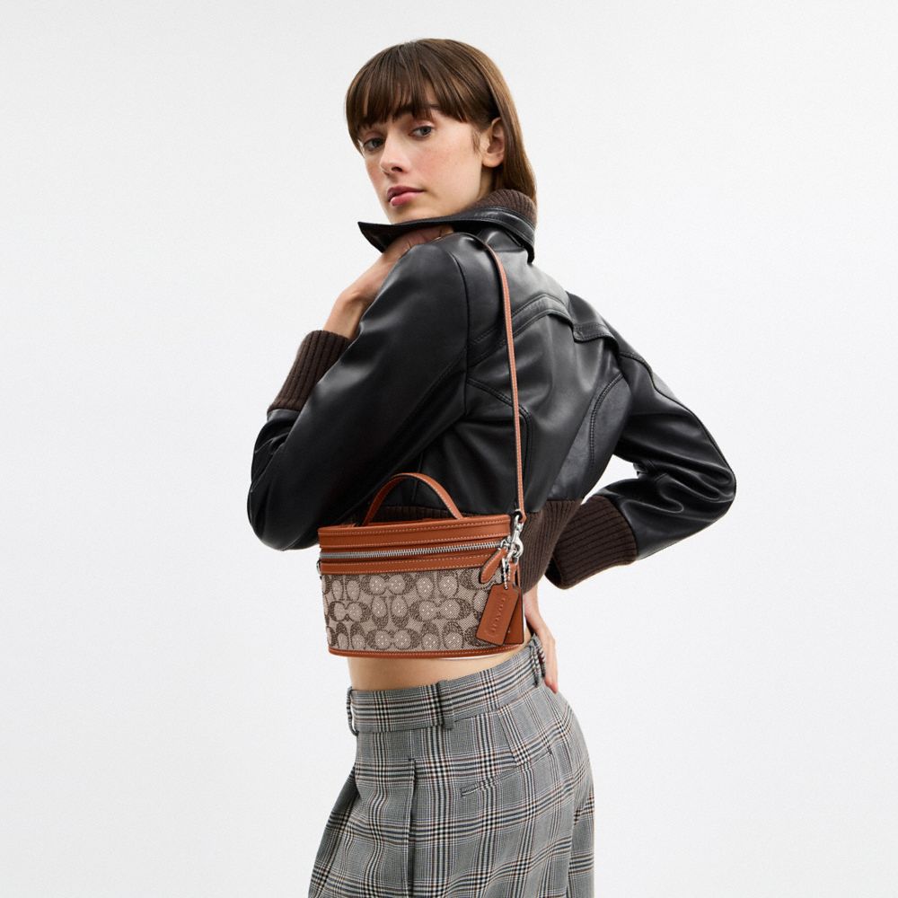 Coach Trail Bag In Crystal Signature Jacquard In Brown