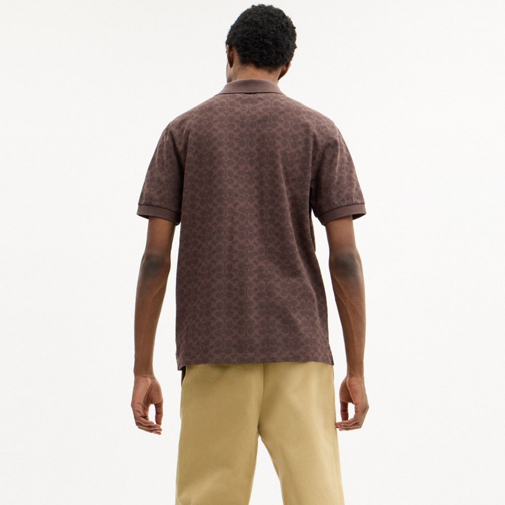 COACH®,Signature Polo In Organic Cotton,Cotton,Organic Cotton,Polo Shirt,Logo,Piping,Eco-Friendly,Breathable,Casual,Brown,Scale View